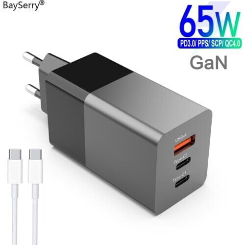 BaySerry 65W GaN Charger Quick PD Charge 4.0 3.0 Type C USB Fast Charger Portable For Macbook Pro For iPhone 12 Xiaomi Laptop