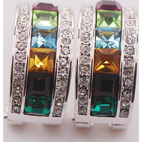 Garnet Peridot Simulated Aquamarine Yellow Crystal Zircon Simulated Emerald Woman 925 Sterling Silver Crystal Earrings TE470