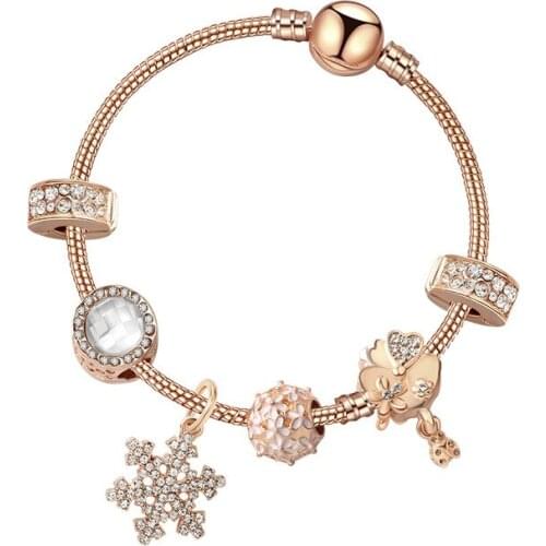 Rose Gold DIY Snowflake Charm Bracelet for Women Christmas Gift
