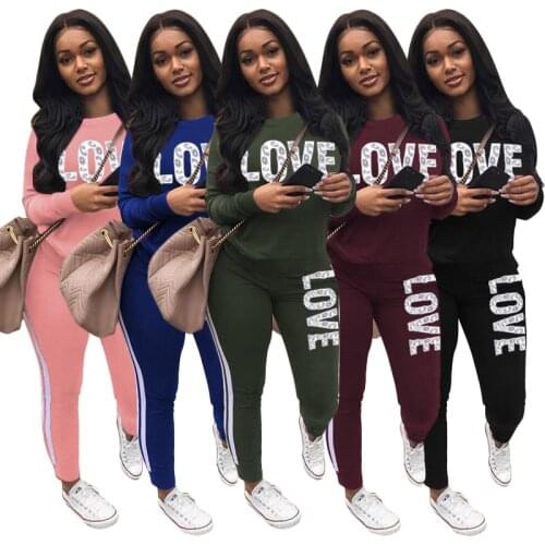 Echoine Women Love Letter Sweatsuit Set Sweatshirt Jogger Pants Set Active Matching Tracksuit Two Piece Set Sportwear Outfit