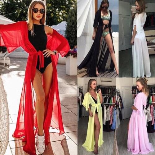 Women Chiffon Kimono Beach Cardigan Cover Up Wrap Beachwear Long Dress Summer Beacch Dress
