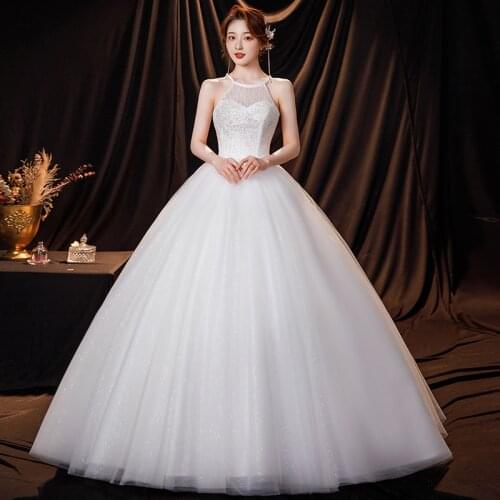 Korean 2021 New Fashion Simple Light Wedding Dress Puse Size Sweet Halter Bridal Bown Robe De Mariage Off White Vestido Novia