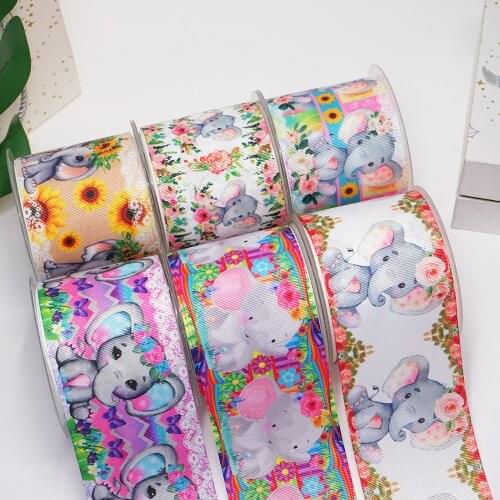 10 Yards Lovely Elephant Printed Grosgrain Ribbon For Hair Bows DIY Crafts Handmade Accessories 54823