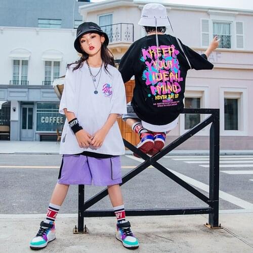 2021 New ChildrenS Hip Hop Modern Dance Clothes Boys Girls Hiphop Summer Loose T-Shirt Costumes Jazz Street Dance Wear DQS7158