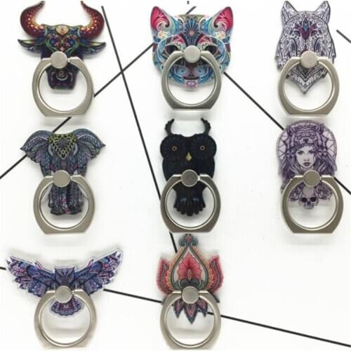 360 Degree Cat Owl Cow Animal Finger Ring Smartphone Stand Holder Mobile Phone Holder Stand For iPhone Acrylic All Smart Phone