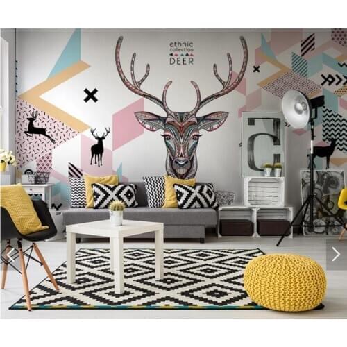 3d Abstract Geometric Deer ELK Wall Papers for Walls 3 D Mural Wallpaper for Living Room TV Backdrop Wallpapers Contact Paper