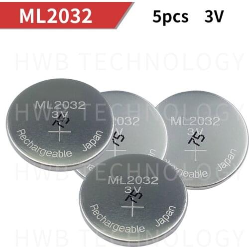 5PCS/LOT New Original ML2032 3V Rechargeable lithium battery button cell button batteries (ML2032)