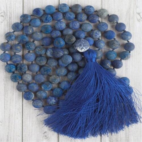 8mm Matte Lapis Lazuli Gemstone 108 Beads mala Necklace Meditation Religious Japa Spiritua Spirituality