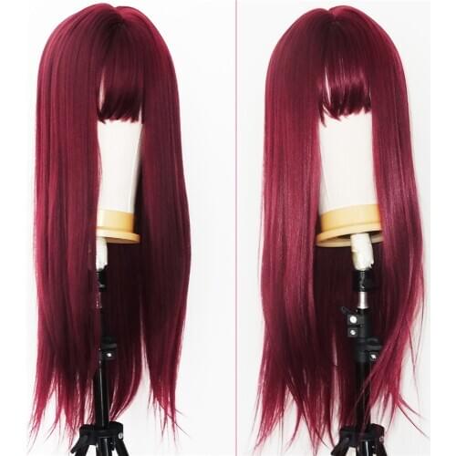 99J Synthetic Wig for Black Women Silky Straight Heat Resistant Fiber Hair Replacement Wig with Bangs