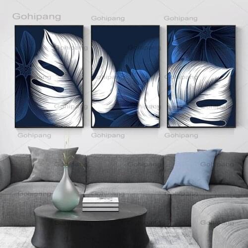 Abstract Blue White Plant Leaf Posters Print Modern Home Decor Picture Wall Art Canvas Painting Nordic Living Room Decor Cuadros