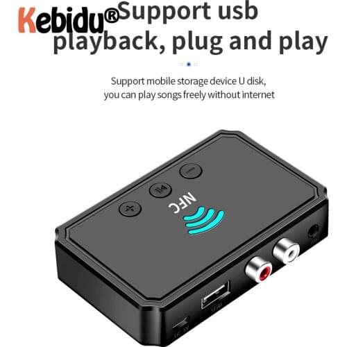 Kebidu Bluetooth 5.0 Receiver Adapter NFC 3.5mm RCA Audio AUX Output Wireless Bluetooth Dongle Stereo for Amplifier Speaker New