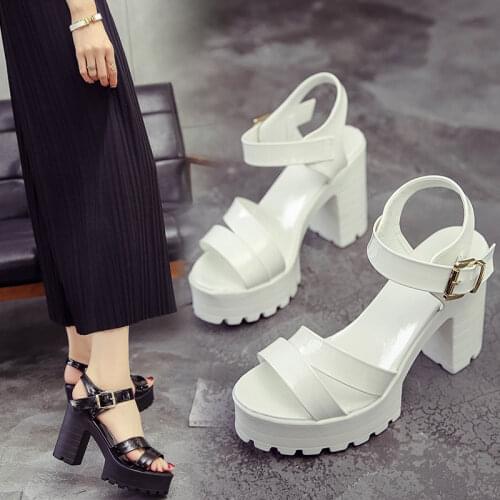 Comemore 2021 Sandals Thick Bottom Fish Mouth Solid Color Sandals Female Waterproof Platform High Heel Women Shoes Roman Style