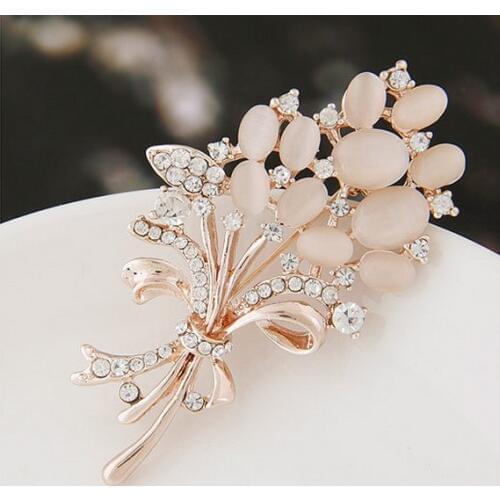 SHUANGR Crystal Brooches Women Vintage Fashion Women Jewelry Gold Color Stone Flower Brooch Broches Pins Mujer Christmas Gifts