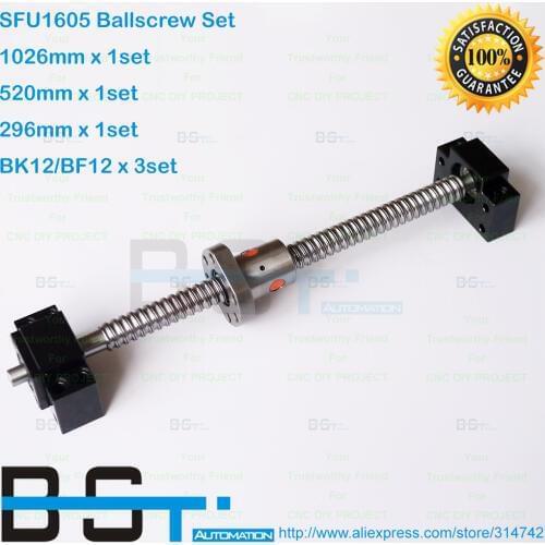BSTMOTION 3 Lead Screws Ballscrews RM1605- 1026mm 520mm 296mm+3 BK/BF12 for CNC Router Built