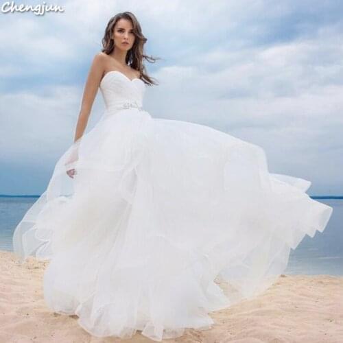 Chengjun Tulle Fabric Simple Women Traditional Beach Wedding Dress