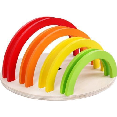 Childrens Educational Intelligence Seven-color Arch Bridge-shaped Semi-circular Building Block Creative Insertion of Wooden Toy