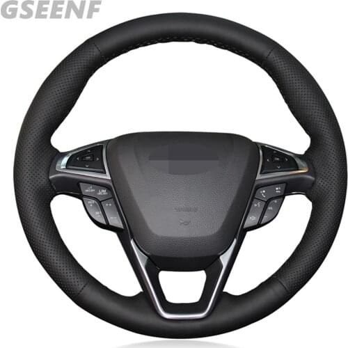 Car Steering Wheel Cover For Ford Fusion Mondeo 2013-2014 EDGE 2015-2016 Black Hand-stitched Artificial Leather
