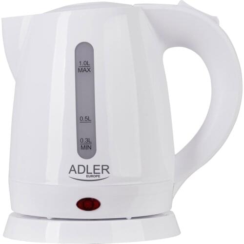 Adler AD1272 electric water kettle, 1 L, BPA free, hidden resistance, wireless, 1600W automatic power off White
