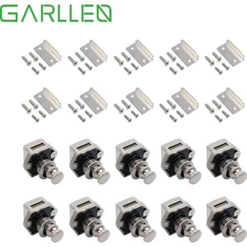 GARLLEN 10 pcs Silver Plated Push Button Door Catch Lock Latch Knob Drawer Cupboard Caravan Motorhome Cabinet for 15-27 mm Door
