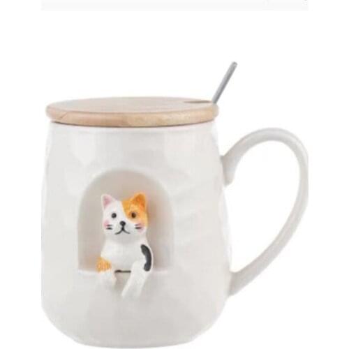 430ml personality Cute Animals Relief Ceramics Mug With Lid And Spoon Household Couple Coffee Milk Tea Handle Cup Novelty Gifts