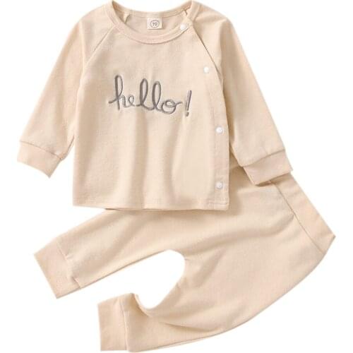 Autumn Winter Baby Boys Girls 2pcs Clothes Sets 0-24M Letter Printed Single Breasted Long Sleeve Tops Pants Sleepwear