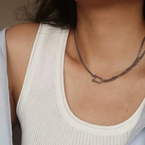 Korea Fashion U-shaped Pendant Thai Silver color Retro Necklace For Women Clavicle Chain Vintage Jewelry Accesorios