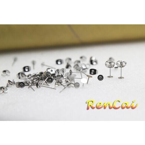 50pc 3/4/5/6/8/10/12mm Stainless Steel Round Flat Earring Stud Base Small Butterfly Clasp Push Earring For Women DIY Accessories