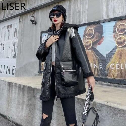 Winter Thickened Plus Suede Leather Jacket Women 2021 New Plus Size Warm Zipper Cardigan Hooded Jacket Black LL284