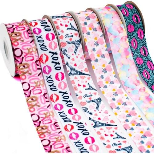 Love Lips Ribbon Printed Valentines Day Grosgrain/Satin Heart Pattern for DIY Crafts 5 Yards Hair Bows Certen Accessories