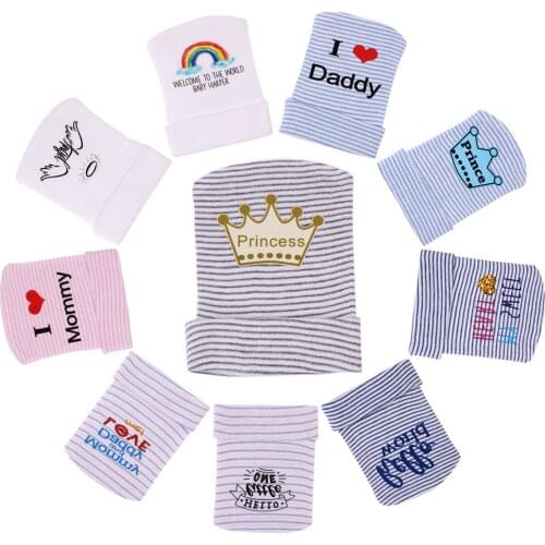 Fashion Infant Toddler Knit Cotton Hat Printed I Love Mommy Daddy Cap Baby Girl Soft Winter Bonnet Kid Birthday Gift Photo Props