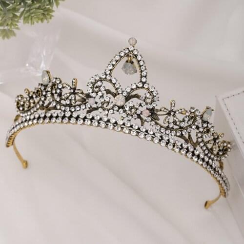 Fashion Women Headpeice Handmade Black Gold Tiaras Sparkling Rhinestone Crown Bride Wedding Hair Jewelry Accessories LB
