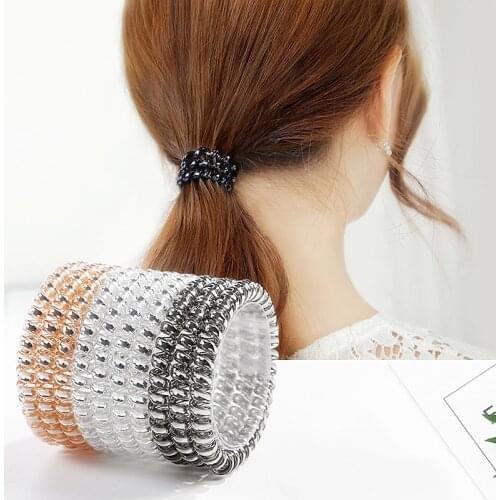 5PCS Mix Elastic Transparent Telephone Wire Hair Bands Silicon Rubber Spring Rubber Band Hair Scrunchie Girls Hair Accessories