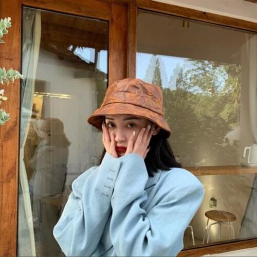 INS Fashion New PU Sticker Bucket Hats For Men Women Winter Wind-proof Velvet Down Fishermans Hat Hip-Hop Street Fishing Gorros