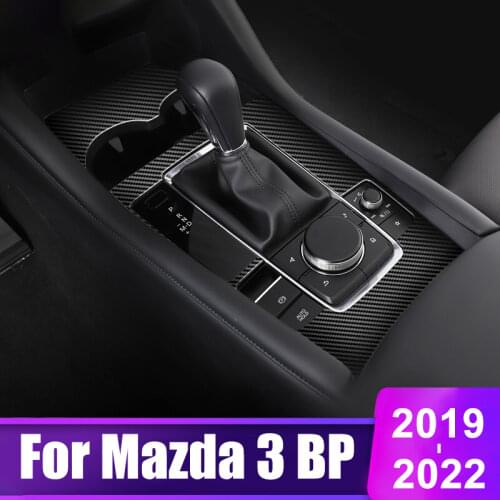 For Mazda 3 Alexa 2019 2020 Stainless Steel Carbon fiber Car Gear Shift Box Panel Cover Car Water Cup Holder Sticker Accessories