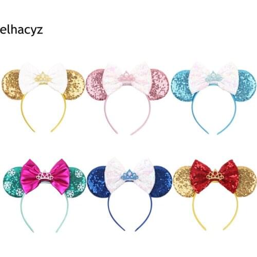 10Pcs Glitter Crown Hairband Girls Princess Party Headwear Sequins Mouse Ears Bow Headband Hair Accessories Kids Boutique Mujer