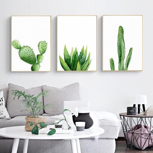 Green Plant Cactus Decor Wall Art Canvas Posters and Print Canvas Painting Wall Pictures for Living Room Home Decoration