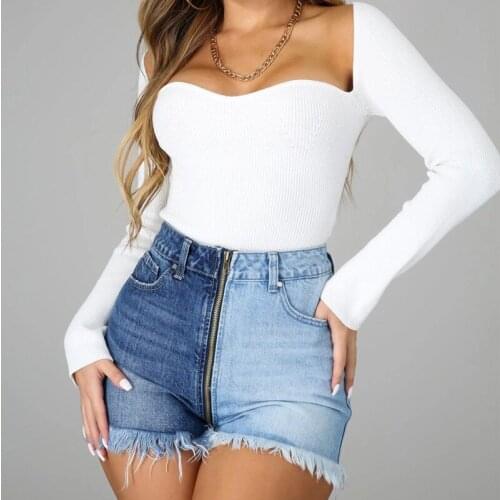 Sexy Front Zipper Mini Jeans Shorts Women Night Club High Waist Hole Tassel Denim Shorts Summer Club Punk Vintage Short Hotpants