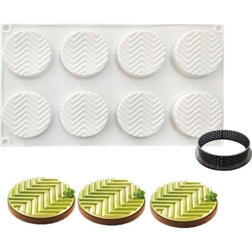 8 Holes Silicone Molds Tart Cake Mold Chocolate GRAPHIQUE Geometric Texture Dessert Mousse Cupcake Cake Decorating Tools