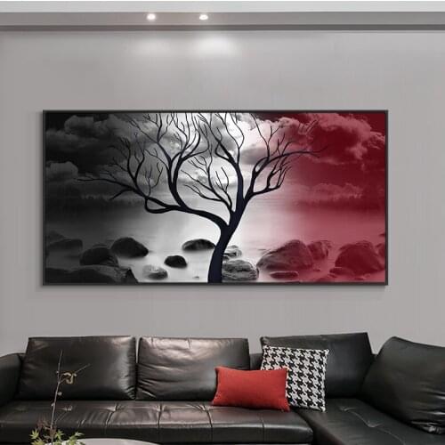 Modern Painting Landscape Tree On The Lake On Canvas Print Nordic Poster Wall Art Picture For Living Room Home Decor Frameless