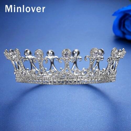 Minlover Zircon Wedding Crowns Tiaras Silver Color Full Circle Bridal Hair Accessories Queen Princess Pageant Party Diadem HG233