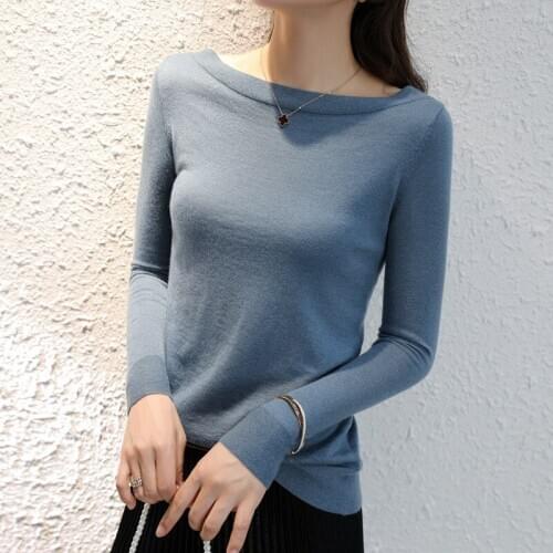 One-line neck strapless sweater pullover temperament womens 2020 spring and autumn bottoming shirt womens knitted sweater