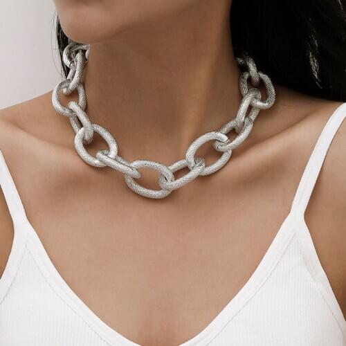 Punk Chunky Aluminium Thick Chain Choker Necklace Women Hiphop Exaggerated Geometric Statement Necklaces Vintage Jewelry