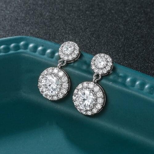 WEIMANJINGDIAN Brand New Arrival 10mm Round Cut Cubic Zirconia CZ Crystal Halo Drop Earrings for Women Bride or Bridesmaid