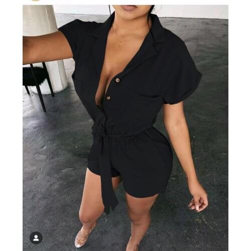 Office Lady Elegant Lace-up Belted Jumpsuit Spring Summer Sexy Notched Collar Button Rompers Women Casual Solid Overalls