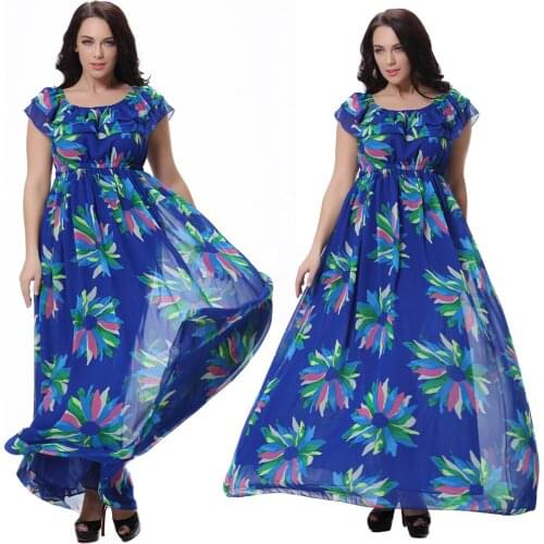 Womens Fashion Summer Chiffon Sleeveless Big Swing Floral Print Long Maxi Dress Plus Size Dresses Boho Sundress Beach Dresses