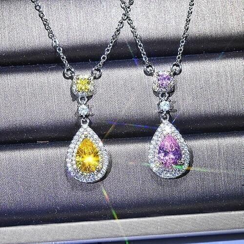 Vintage chic pink crystal zircon diamonds gemstones pendant necklaces for women 14kwhite gold silver color jewelry choker bijoux