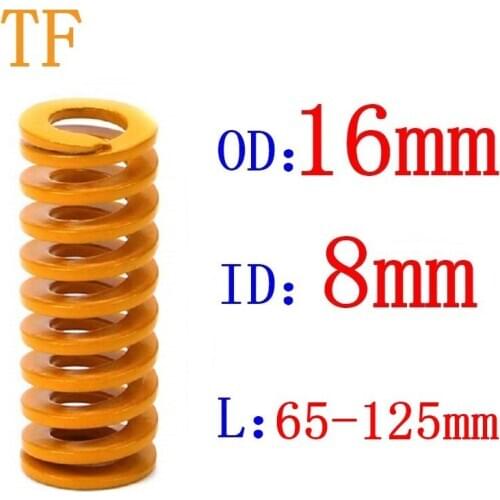1pcs Yellow spring Light Load Stamping Compression Mould Die Spring Outer Diameter 16mm Inner Diameter 8mm Length 65-125mm