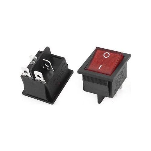 Free shipping !16A 250VAC 20A 125V AC 2 Position Red Light ON/OFF DPST Boat Rocker Switch 2 Pcs