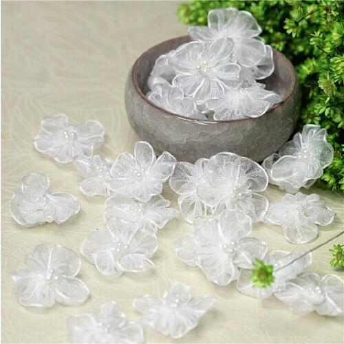 20Pcs 3*3cm Light blue white red grey snow yarn small flower costume applique shoe flower brooch accessories A021