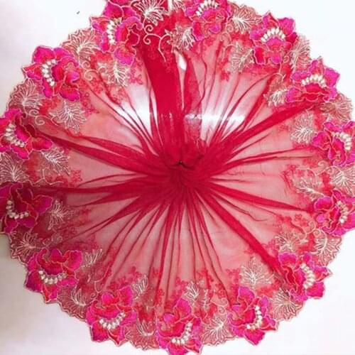 20Yards Red Pink Blue Lace Trim Ribbon Embroidered Mesh Tulle Fabric DIY Dress Sewing Materials 20cm Width